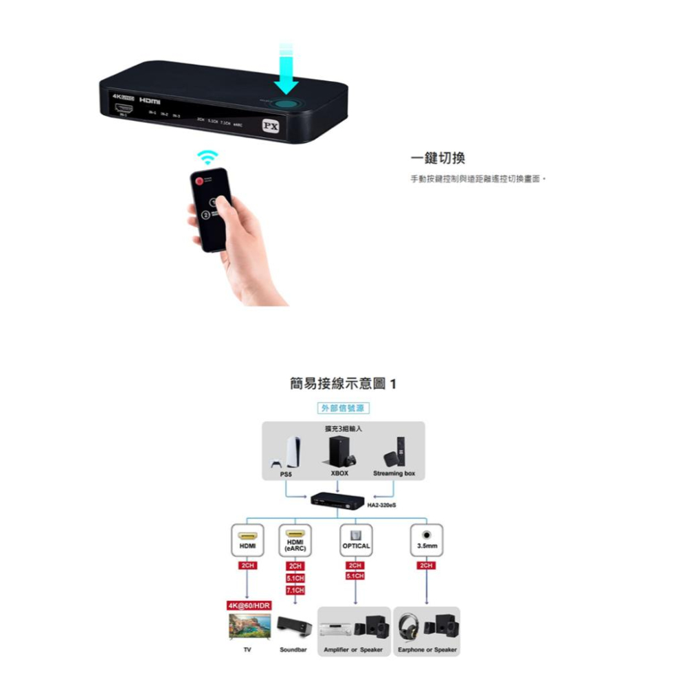 PX 大通 HA2-320eS－HDMI 2.1 eARC 多訊源影音分離器 分離器 切換器 KVM 光華商場-細節圖6