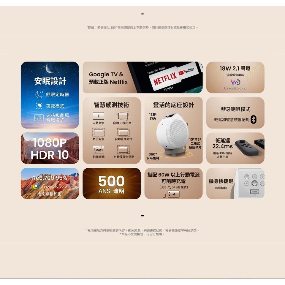 BenQ 明基 GV32 360° LED智慧微型投影機 1080p 微型投影機 智慧投影機 Google TV 光華-細節圖5
