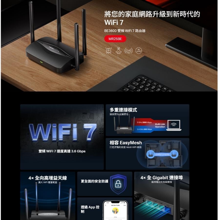 Mercusys 水星網路 MR25BE BE3600 雙頻 Wi-Fi7 wifi分享器 路由器 網路分享器 光華商場-細節圖3