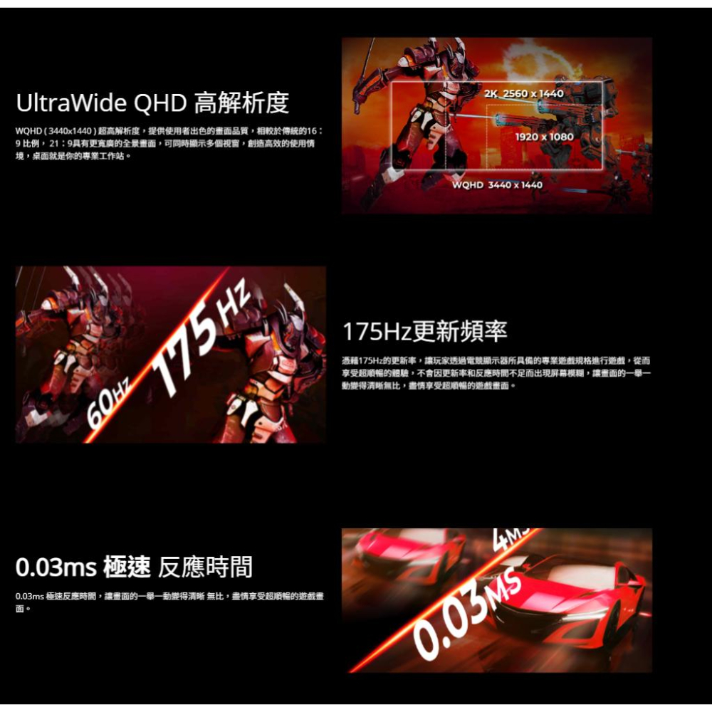 AOC AG346UCD 34吋 2K 曲面電競螢幕 175Hz／OLED／0..03ms／HDR TB400 光華-細節圖4