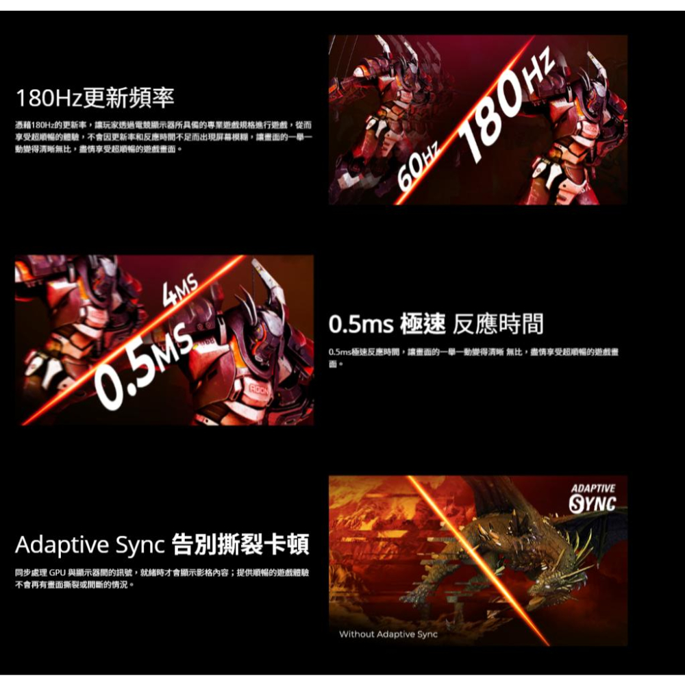 AOC 24G42E 24吋 FHD 電競螢幕 180Hz／IPS／0.5ms／HDR10／Adaptive Sync-細節圖4