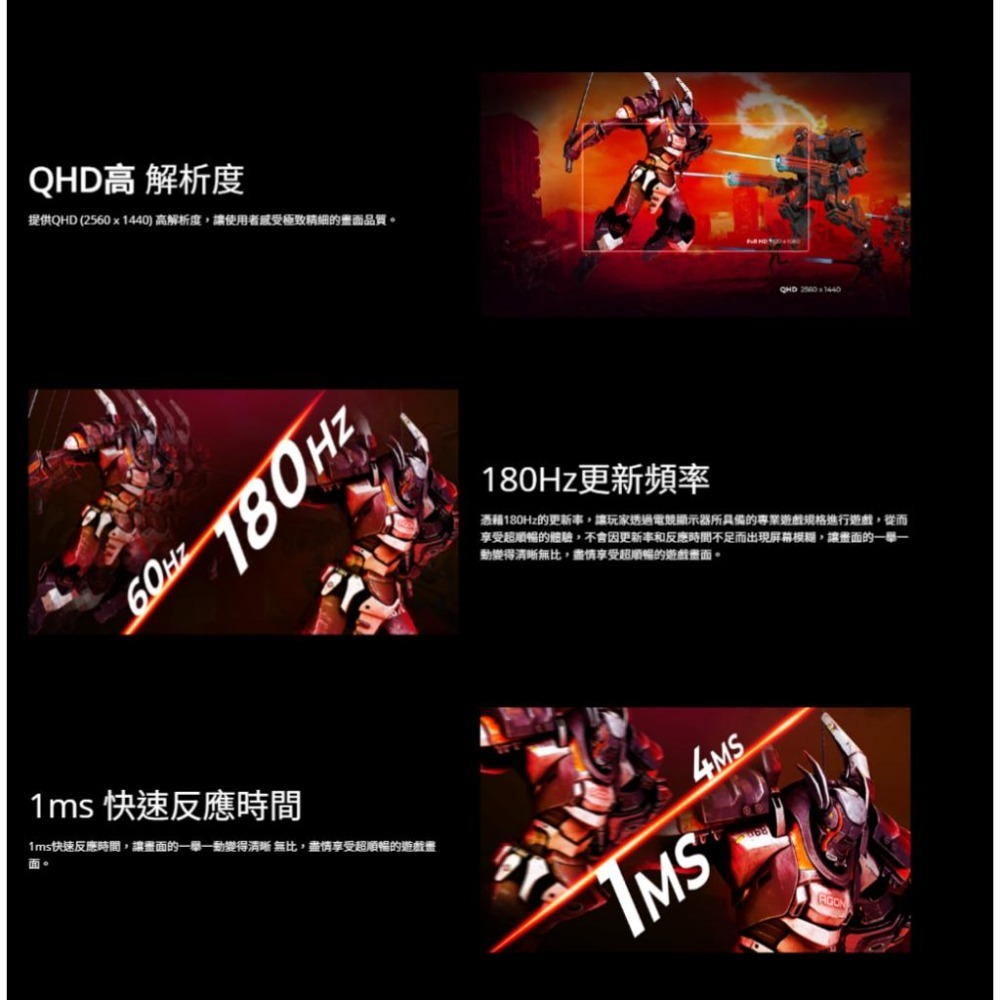 AOC Q27G40XMN 27吋 2K 電競螢幕 180Hz／QD-MiniLED／1ms／HDR1000-細節圖4