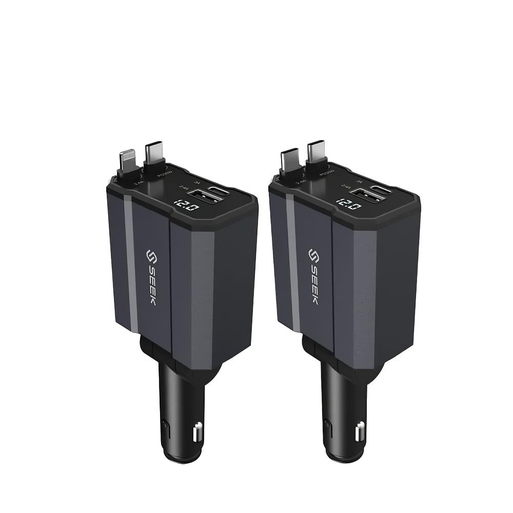 SEEK CU-C471C／C472L－USB-C+Lightning 47W 雙伸縮線車用充電器 車充 伸縮線 光華-細節圖2