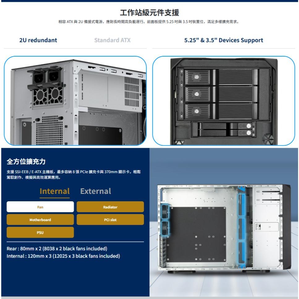 SilverStone 銀欣 WS380-E－E-ATX 工作站機殼 支援SSI-EEB／支援8埠SAS／支援8個托盤-細節圖4