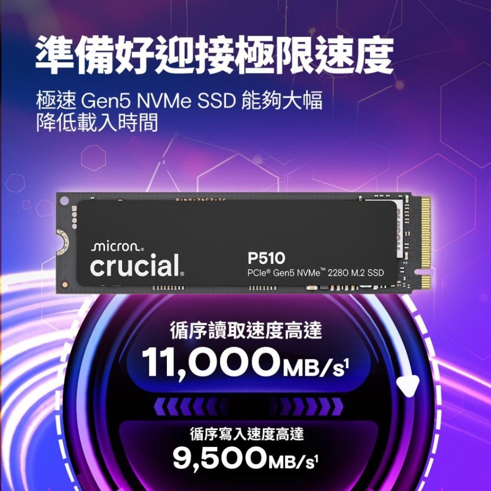 Micron 美光 Crucial P510－1TB／2TB PCIe Gen5x4 M.2 SSD 固態硬碟 五年保-細節圖3