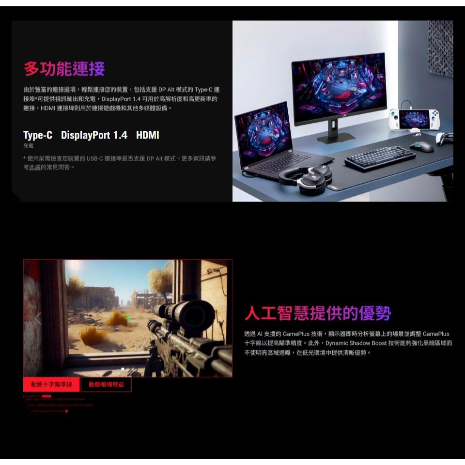 ASUS 華碩 ROG XG27ACMES／Ｗ－27吋 2K 電競螢幕 255Hz／IPS／0.3ms／G-Sync-細節圖7