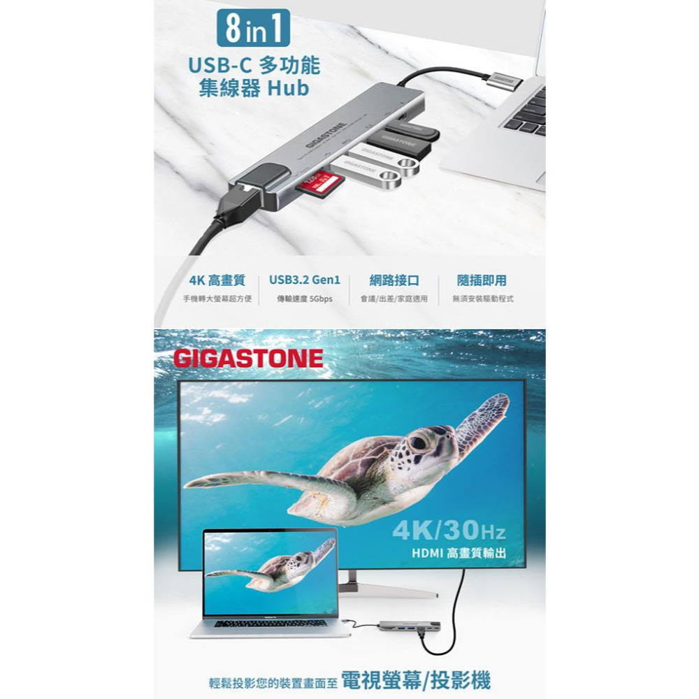 GIGASTONE 立達 HUB-P870－USB-C 八合一多功能集線器 Type-C HUB 集線器 光華商場-細節圖3