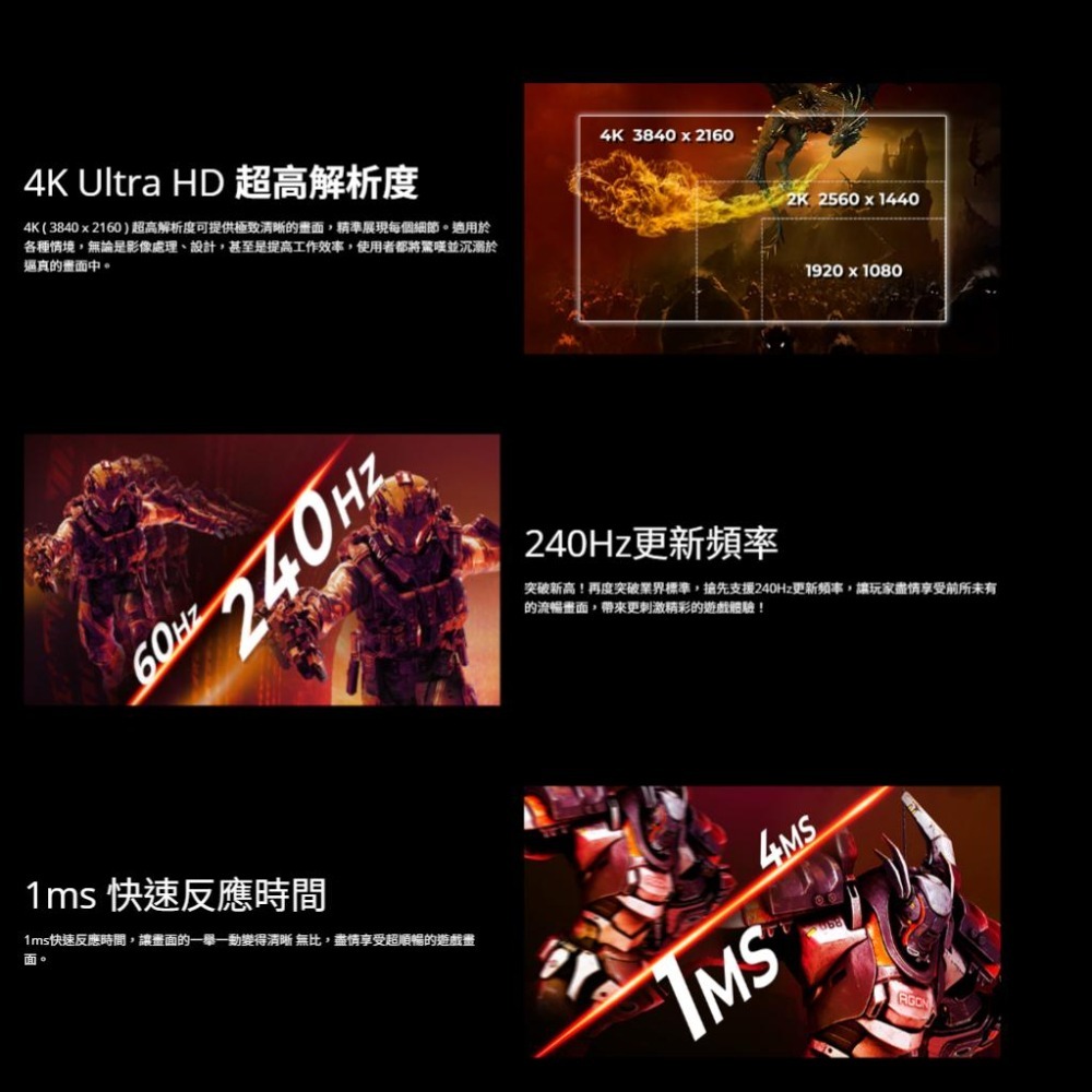 AOC U32G4ZMN 32吋 4K 電競螢幕 240Hz／VA／Mini-LED／HDR1000 光華-細節圖4