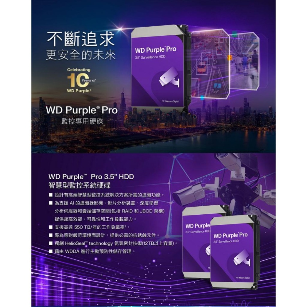 WD 威騰 Purple Pro 紫標Pro 8TB／10TB／12TB 3.5吋 HDD 監控硬碟 內接硬碟 機械硬碟-細節圖3