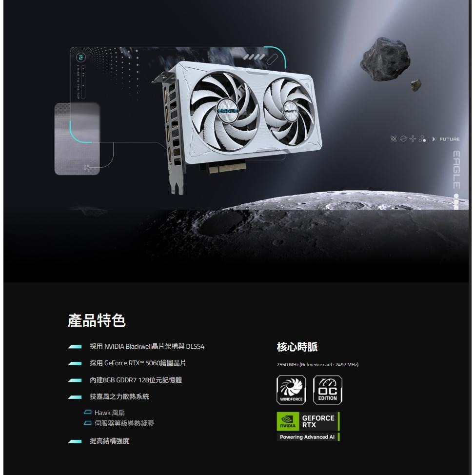 GIGABYTE 技嘉 GeForce RTX 5060 EAGLE OC ICE 8G 顯示卡 RTX5060 光華-細節圖3