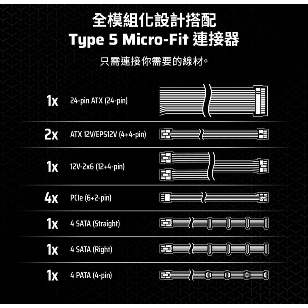 CORSAIR 海盜船 SF1000－1000W 白金牌 ATX 3.1 SFX 電源供應器 五年保 光華-細節圖7