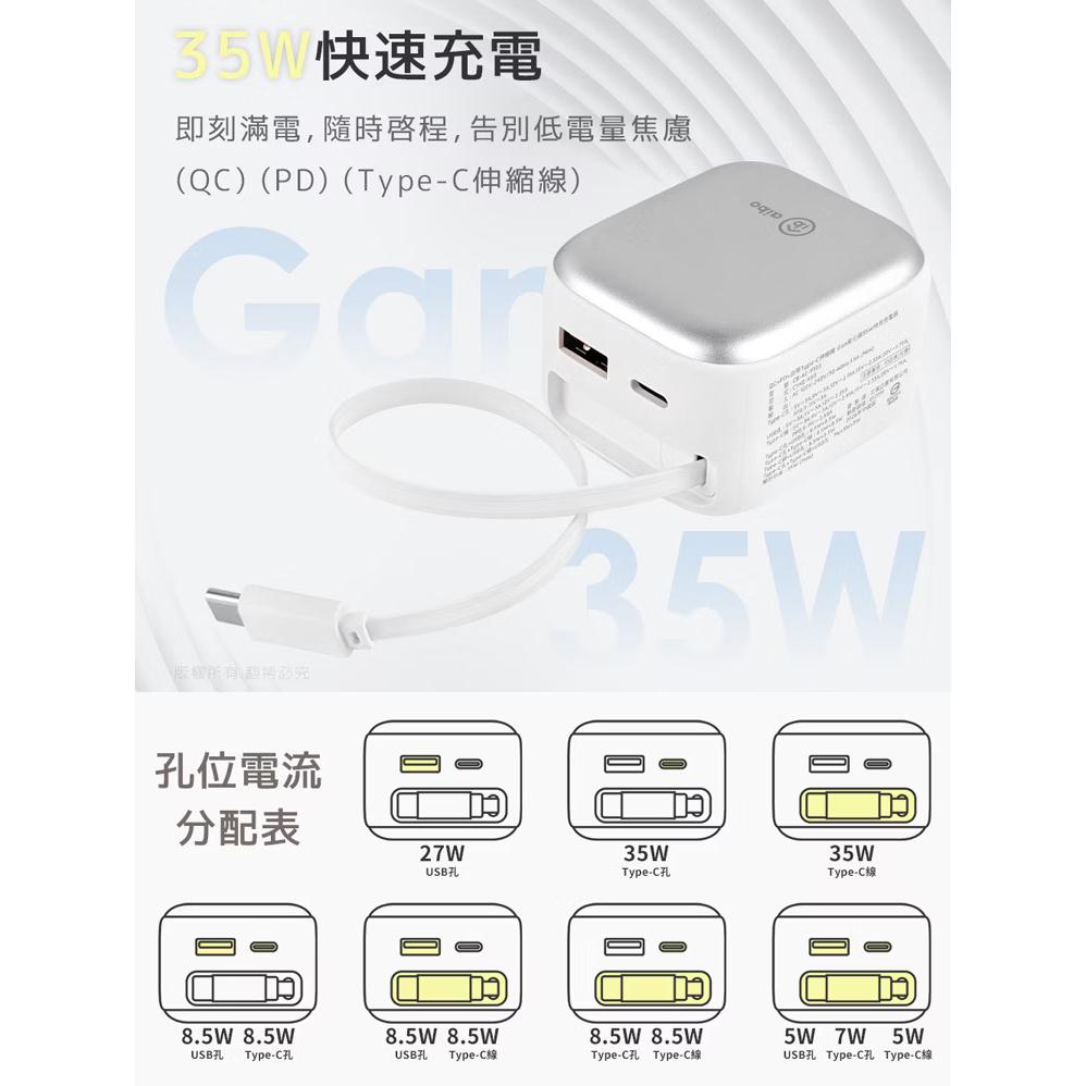 aibo 鈞嵐 CB-AC-P353 自帶伸縮線 USB-C GaN 氮化鎵 35W 快充充電器 QC+PD 充電器-細節圖7