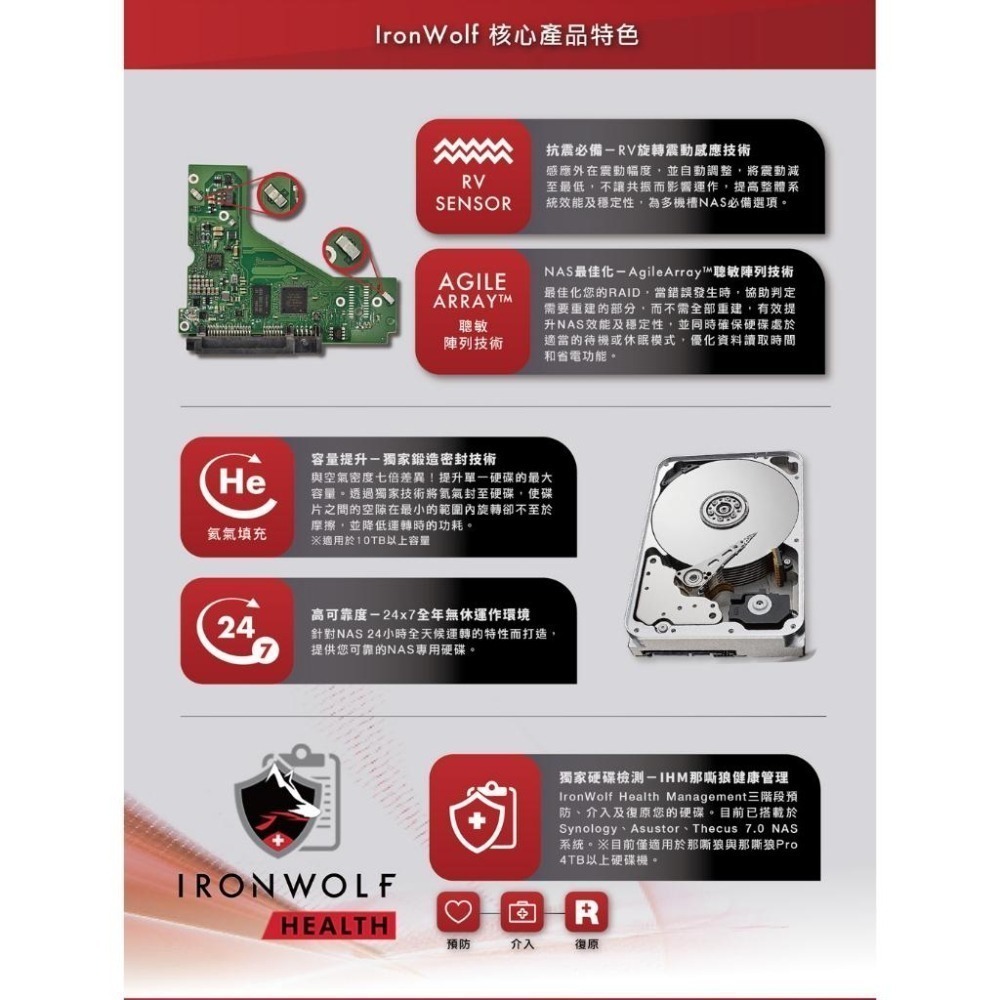 Seagate 希捷 IronWolf 那嘶狼 3.5吋 HDD 內接硬碟 2TB-4TB/6TB/8TB-12TB-細節圖4