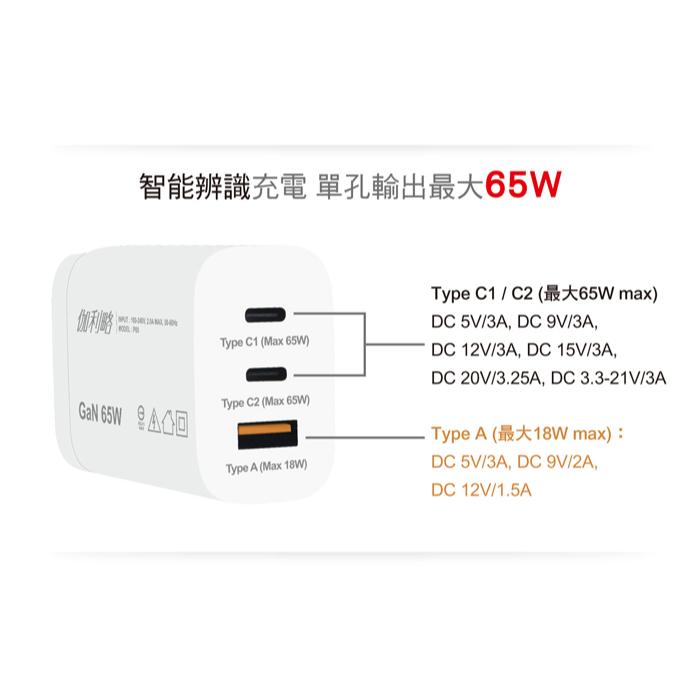 Digifusion 伽利略 P65－65W GaN 氮化鎵 3孔快速充電頭 充電器 充電頭 豆腐頭 快充頭 光華-細節圖3