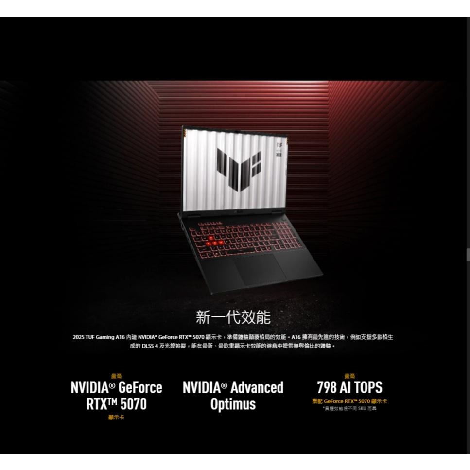 ASUS 華碩 TUF TUF Gaming A16 (2025) FA608UH 16吋 電競筆電 R7／5060-細節圖4