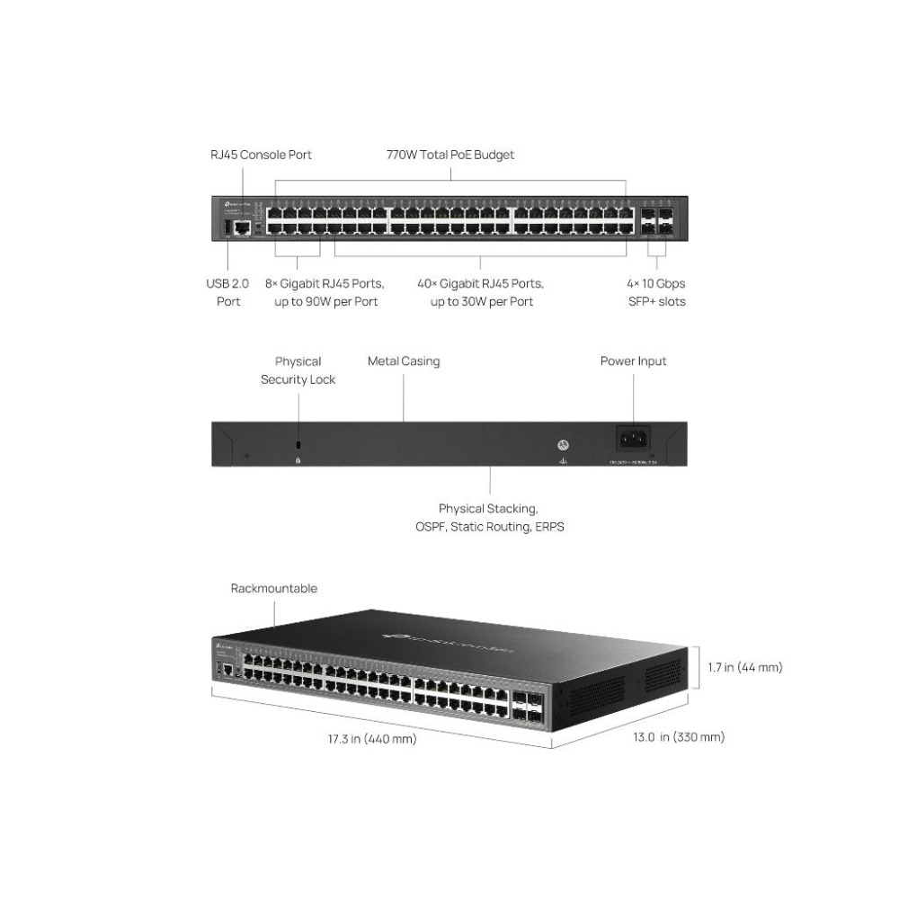 tp-link SG5452XMPP Omada 48埠 + 4埠10G Lite L3 管理型 PoE++ 交換器-細節圖8
