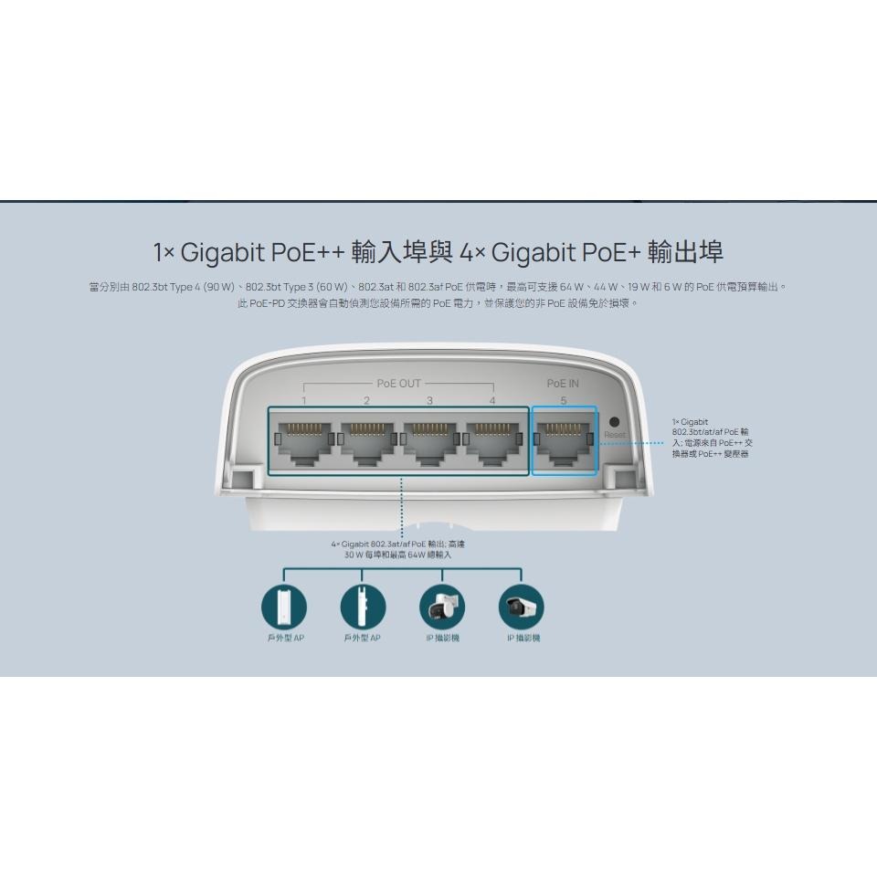 tp-link SG2005P-PD Omada 5埠 (含1埠PoE++輸入／4埠PoE+輸出) 智慧型交換器 公司貨-細節圖4