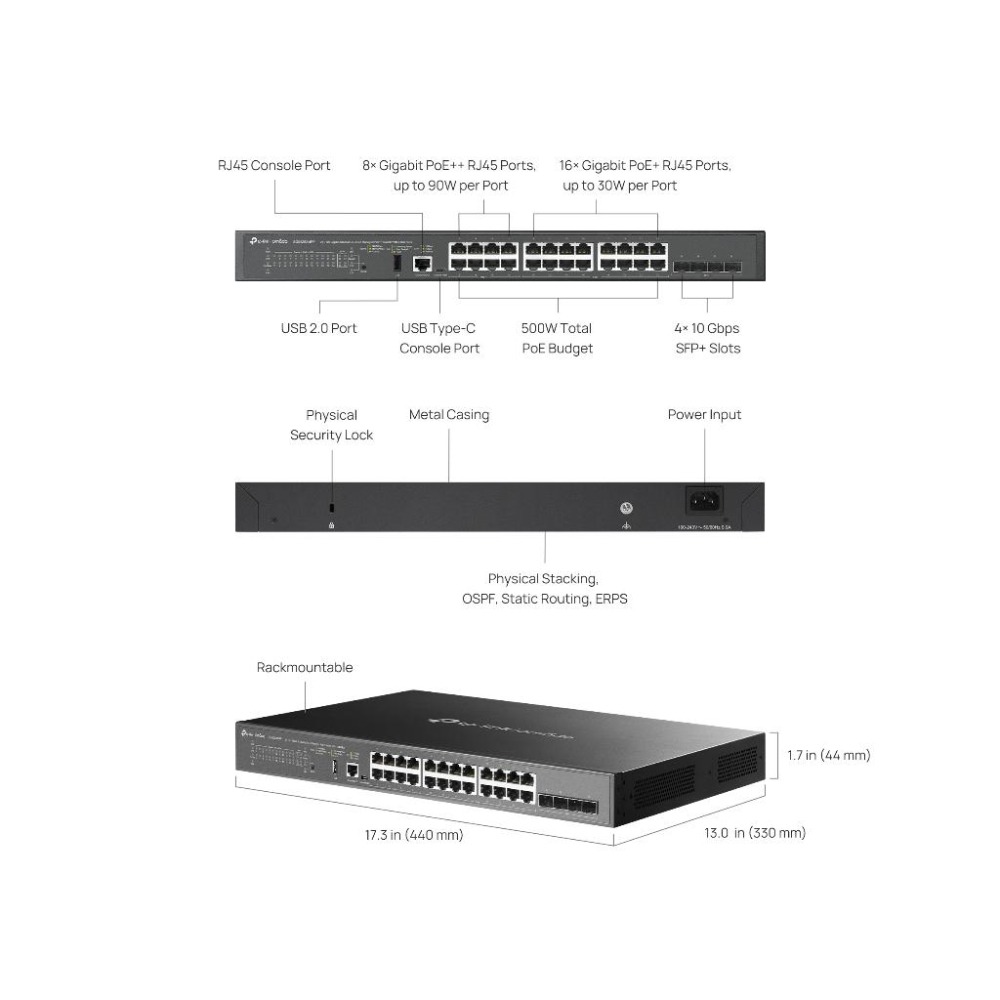 tp-link SG5428XMPP Omada 24埠 + 4埠10G Lite L3 管理型 PoE++ 交換器-細節圖8