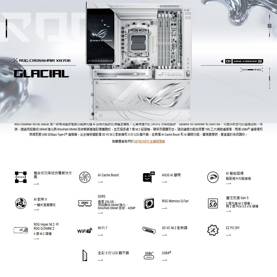 ASUS 華碩 ROG CROSSHAIR X870E GLACIAL－ATX 主機板 AM5／DDR5 公司貨-細節圖3