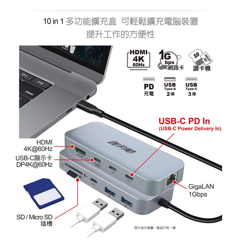 DigiFusion 伽利略 U10HLR－USB-C 10合1 多功能集線器 HDMI+網卡+讀卡機 HUB 光華-細節圖4