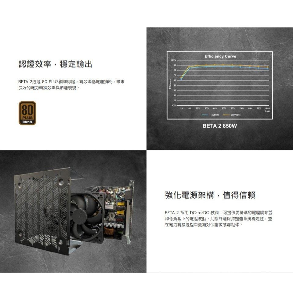 Montech 君主 BETA 2 550W／650W／750W／850W 銅牌 ATX 3.1 電源供應器 五年保-細節圖4