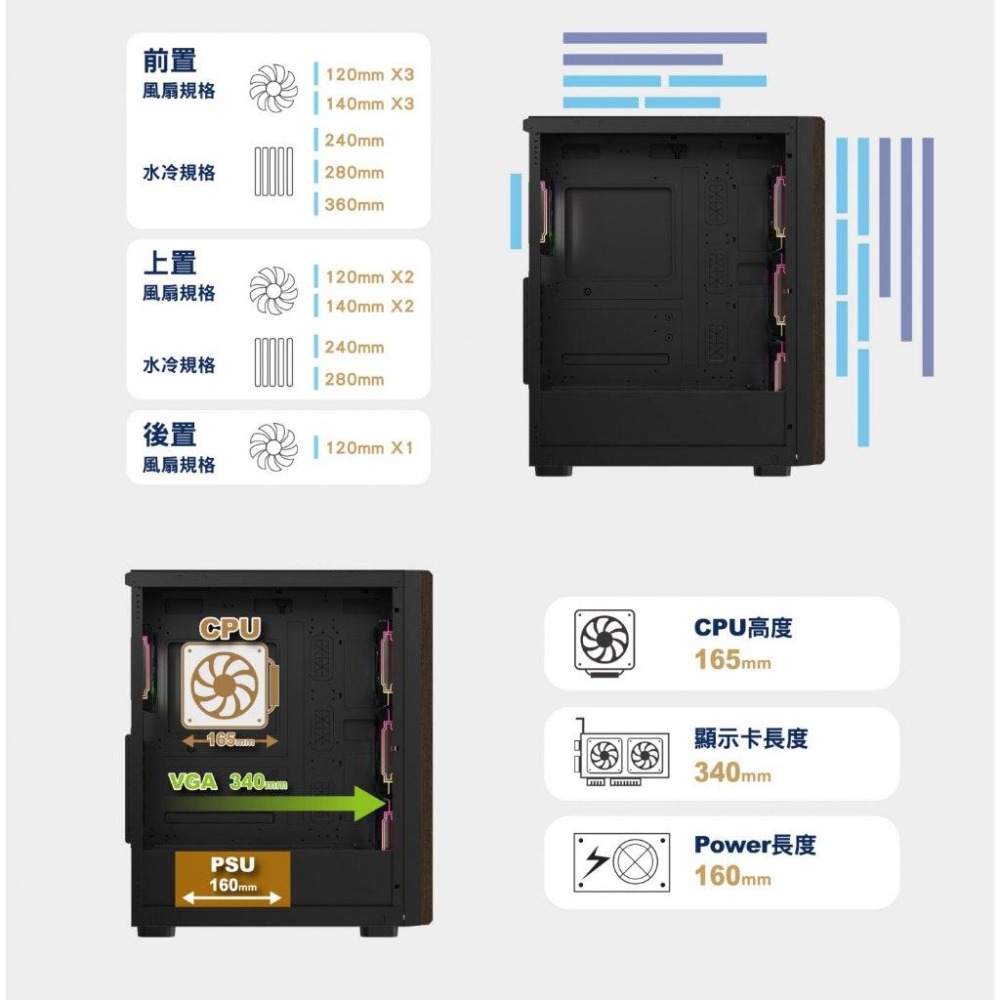 Mavoly 松聖 INFINITE TIMBER C19 E-ATX 電腦機殼 U高160 卡長340 4x預裝風扇-細節圖8