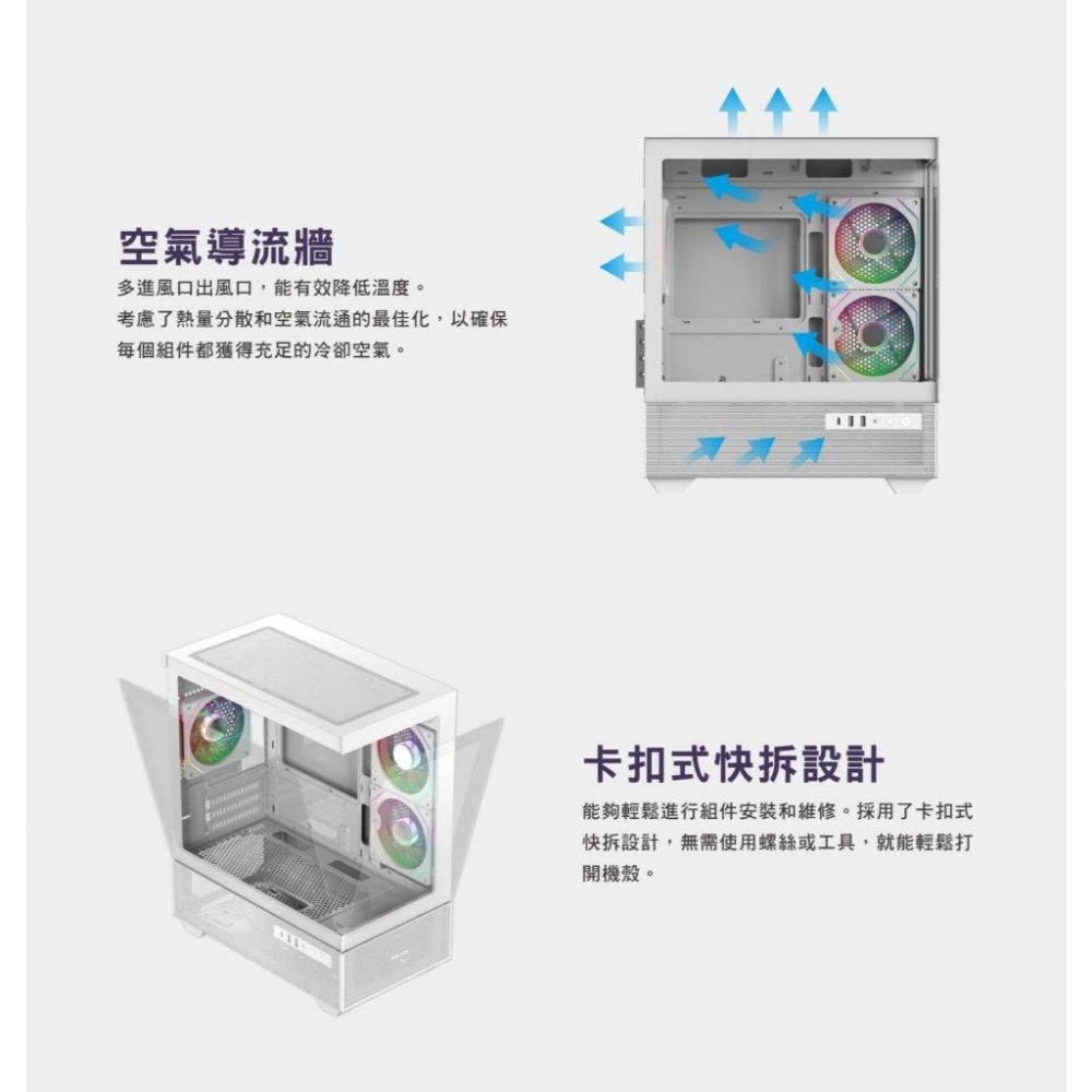 Mavoly 松聖 4070+(WHITE) M-ATX 電腦機殼 無立柱 卡長345 3x預裝風扇 光華商場-細節圖5