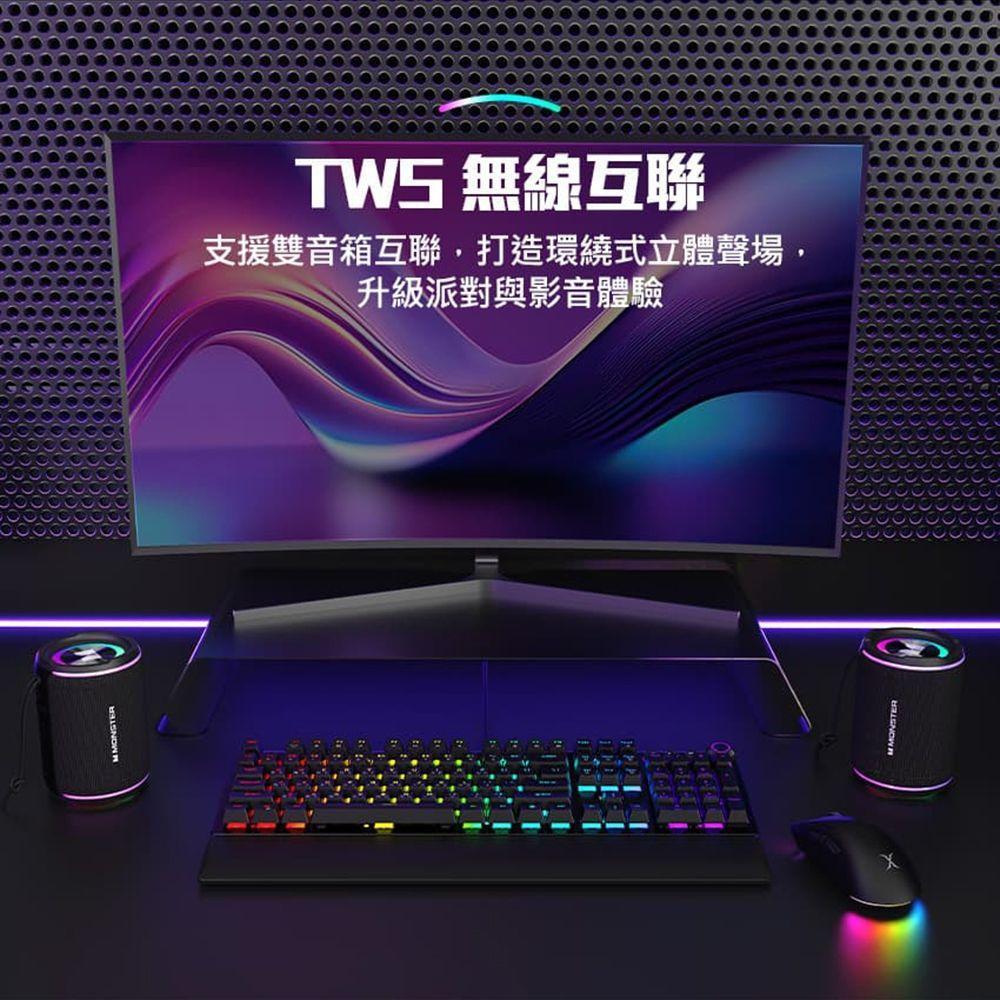MONSTER 魔聲 MON-C102 RGB全彩雙振膜低音藍芽音箱 無線音箱 藍芽音響 TWS 光華商場-細節圖6
