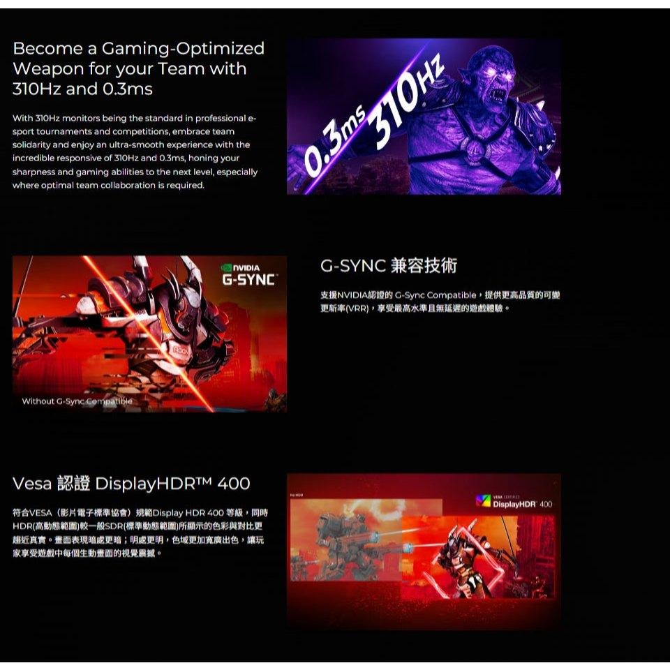 AOC CS25G 25吋 FHD 電競螢幕 310Hz／Fast IPS／0.3ms／HDR TB400 公司貨 光華-細節圖4