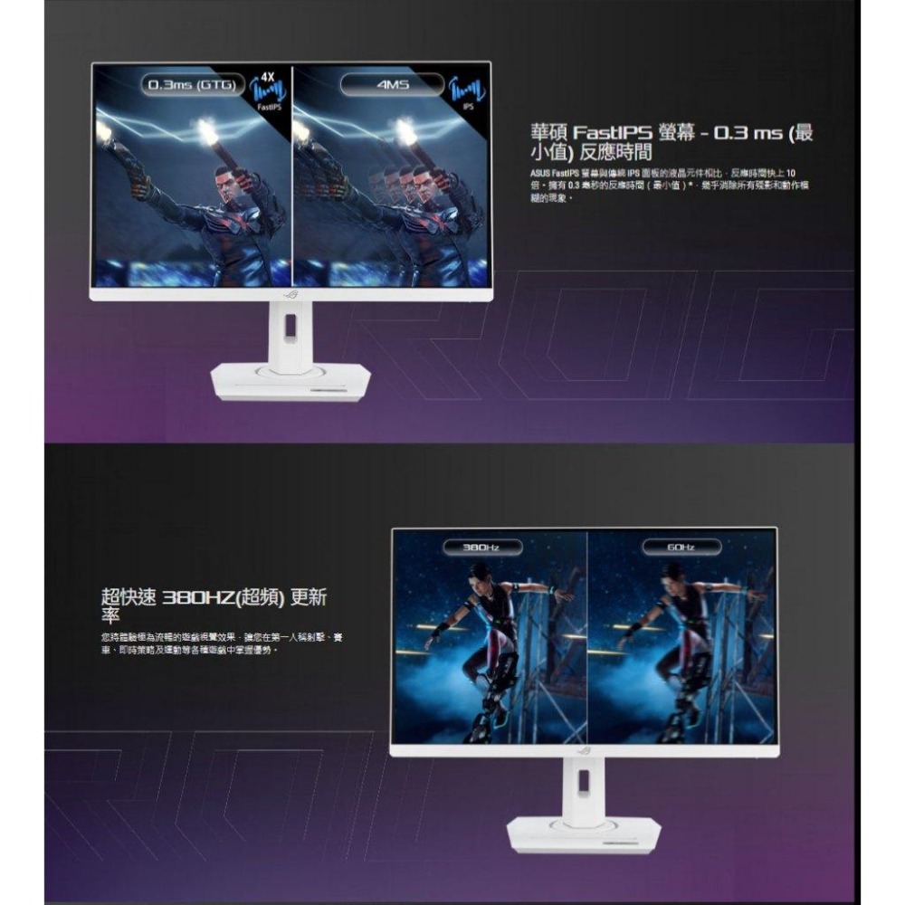ASUS 華碩 ROG XG259QNS-W 25吋 FHD 電競螢幕 380Hz／IPS／0.3ms／HDR10 光華-細節圖4