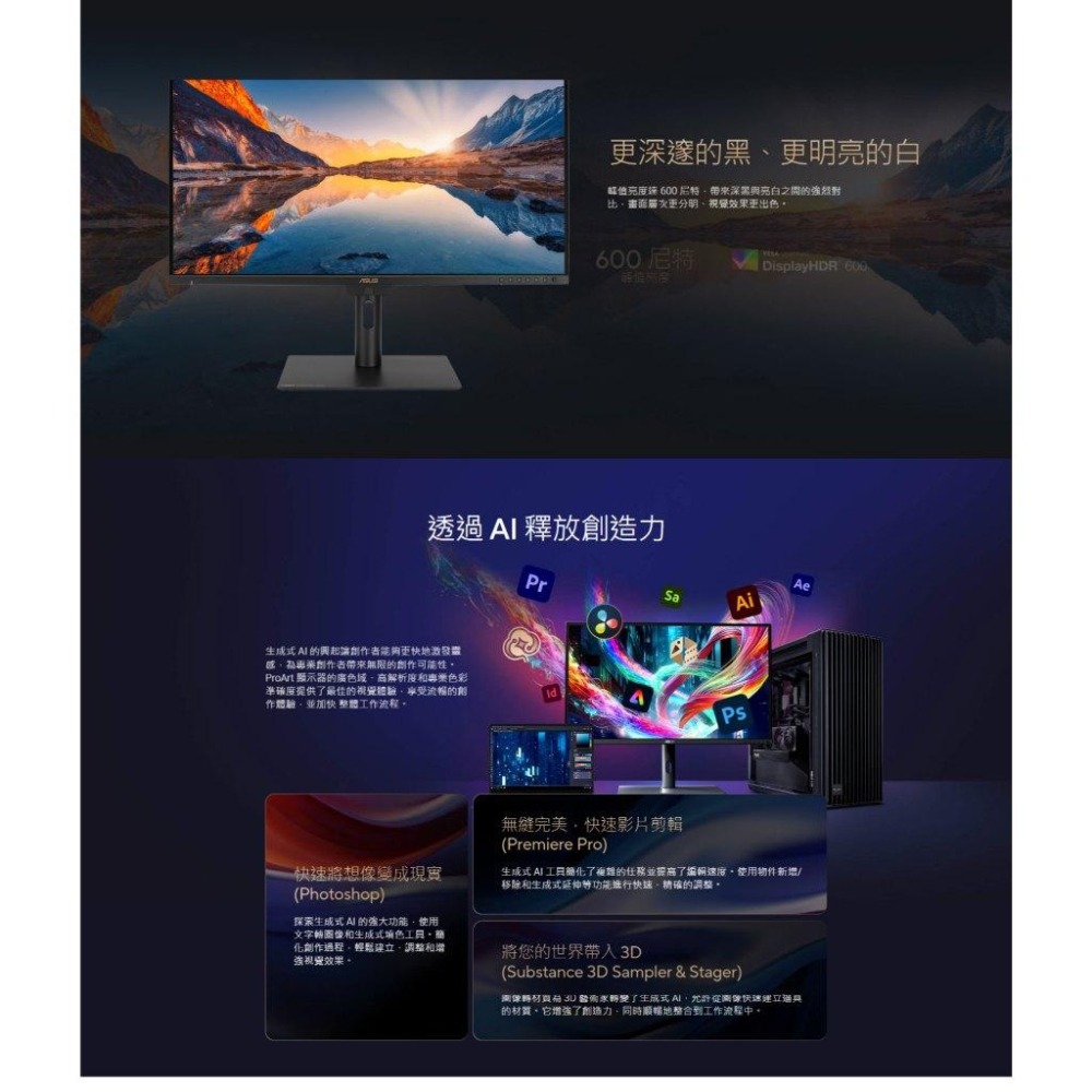 ASUS 華碩 ProArt PA32UCE 32吋 4K 專業螢幕 60Hz／IPS／HDR10／DeltaE<1-細節圖5