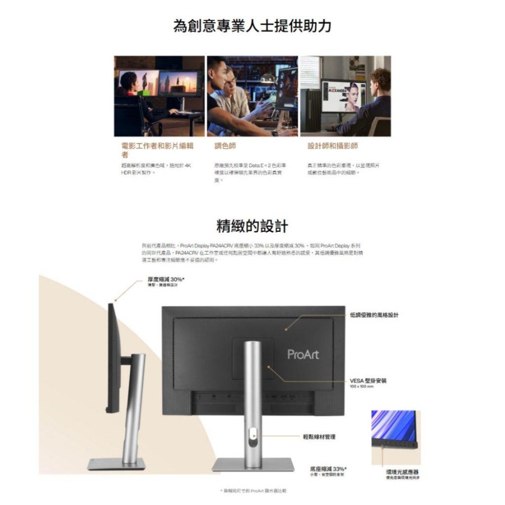 ASUS 華碩 ProArt PA24ACRV 24吋 2K 專業螢幕 75Hz／IPS／HDR10／100%sRGB-細節圖4