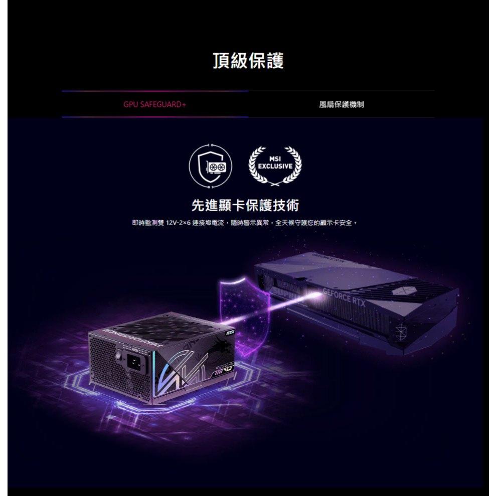 MSI 微星 MPG Ai1600TS PCIE5 1600W 鈦金牌 ATX 3.1 電源供應器 12年保 公司貨-細節圖4