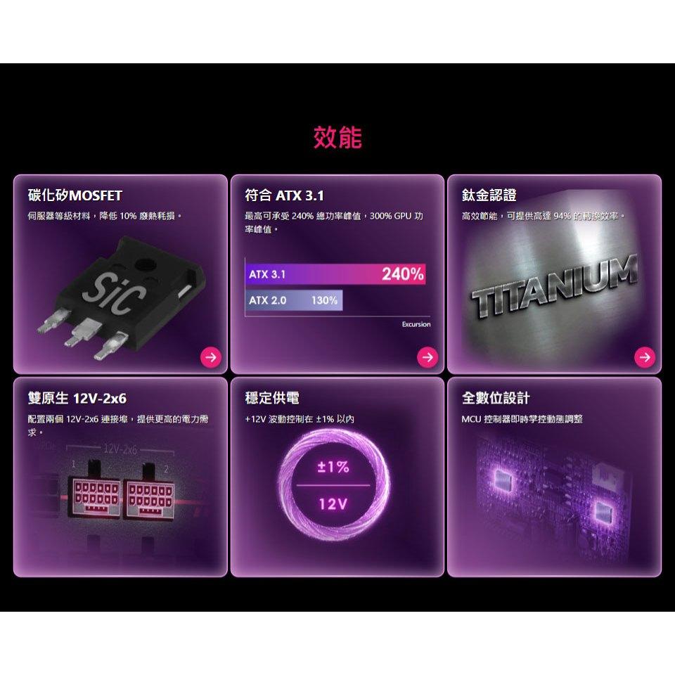 MSI 微星 MPG Ai1300TS PCIE5 1300W 鈦金牌 ATX 3.1 電源供應器 12年保 公司貨-細節圖5