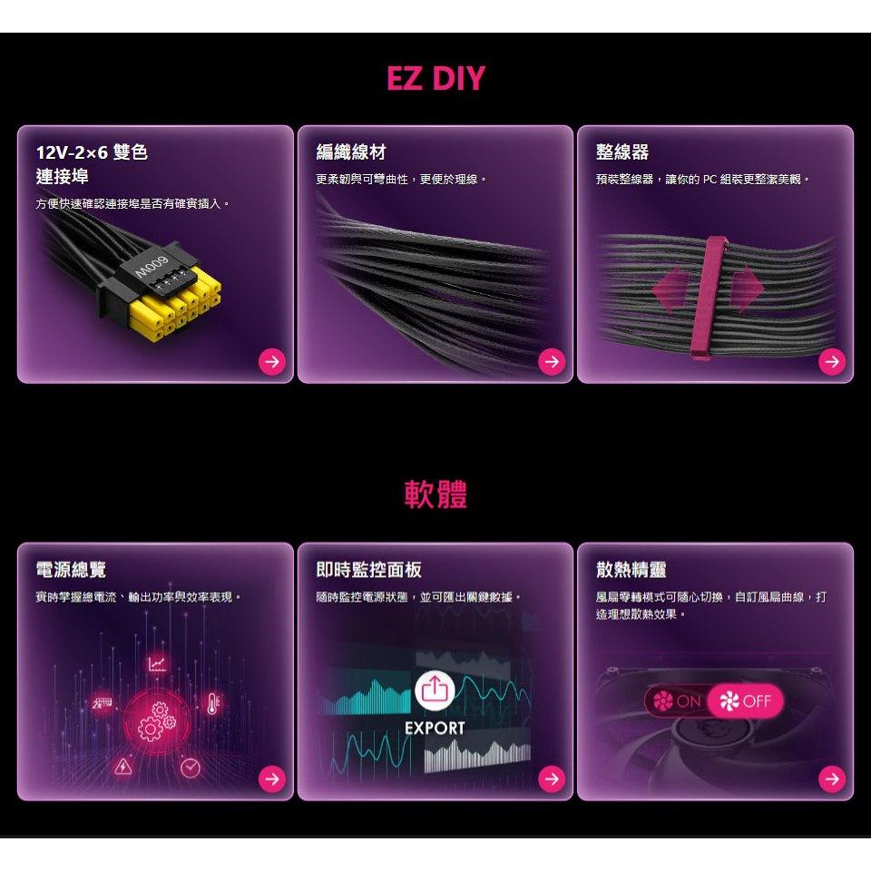 MSI 微星 MPG Ai1300TS PCIE5 1300W 鈦金牌 ATX 3.1 電源供應器 12年保 公司貨-細節圖7