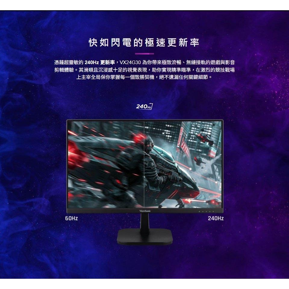 ViewSonic 優派 VX24G30 24吋 FHD 電競螢幕 240Hz／IPS／0.8ms／HDR10 公司貨-細節圖5