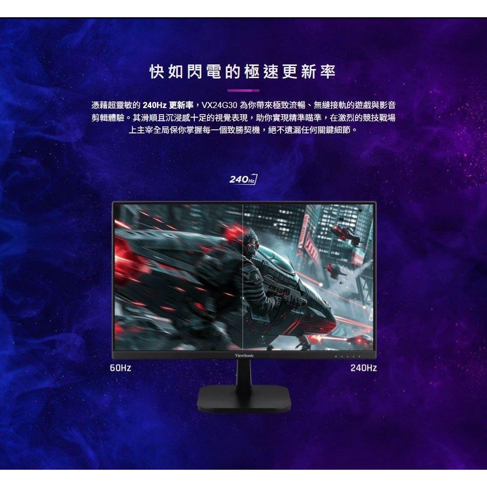 ViewSonic 優派 VX24G30 24吋 FHD 電競螢幕 240Hz／IPS／0.8ms／HDR10 公司貨-細節圖5