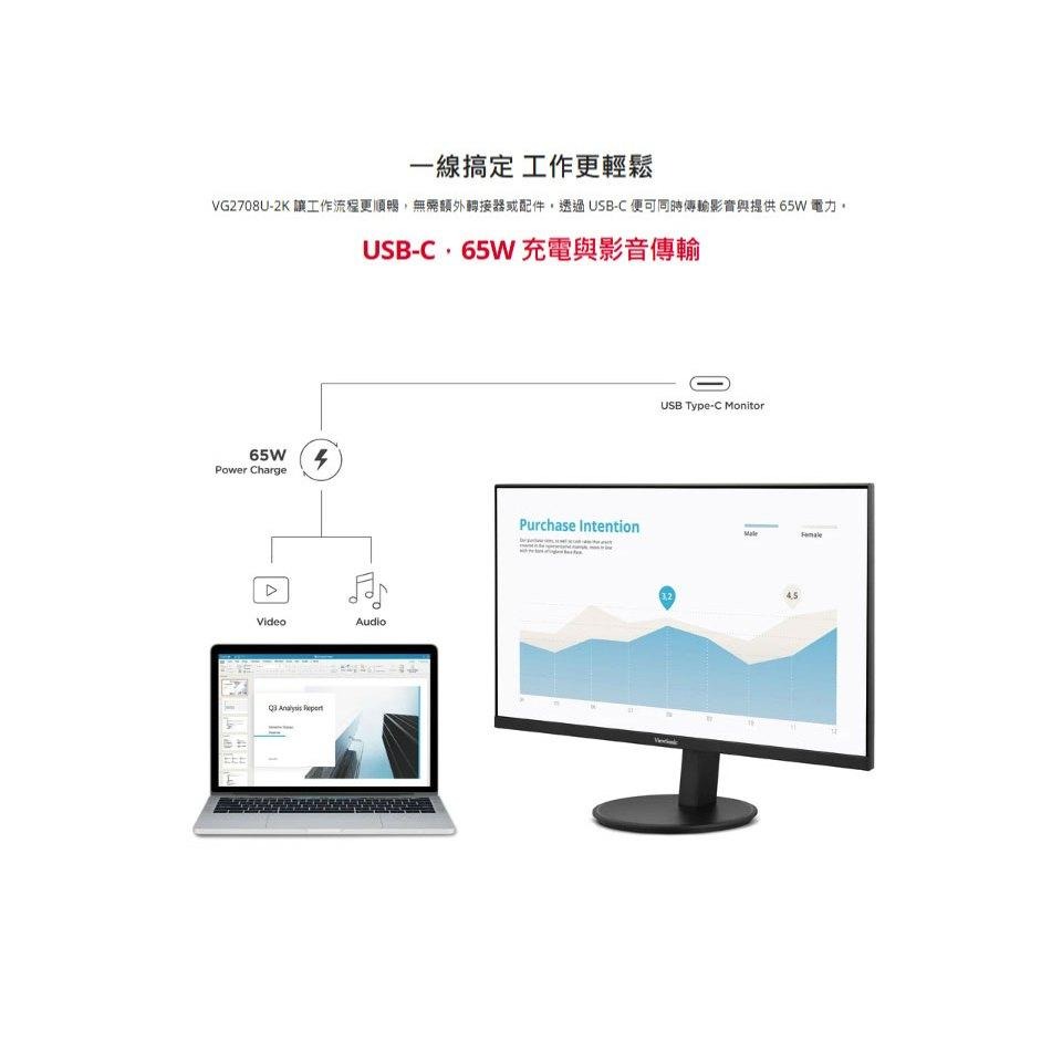 ViewSonic 優派 VG2708U-2K 27吋 2K 電腦螢幕  75Hz／IPS／內建喇叭／垂直翻轉／高度調整-細節圖4