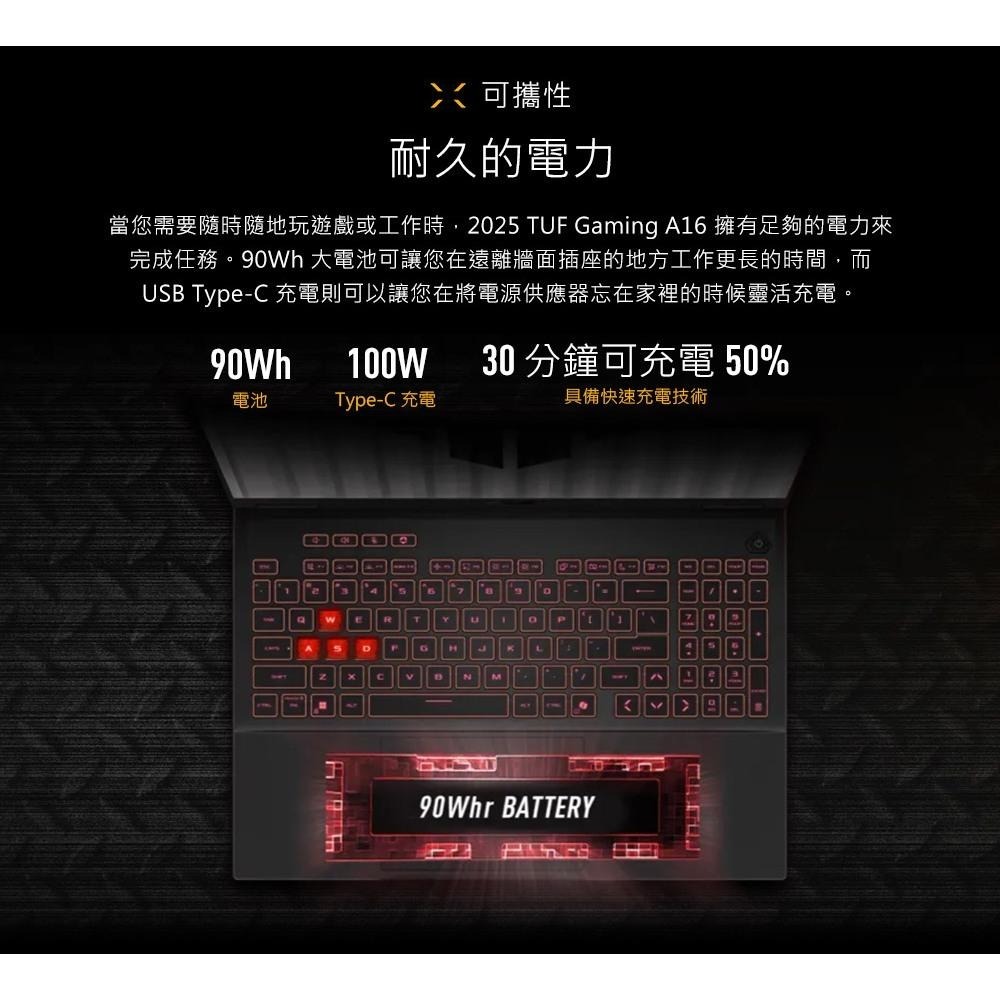 ASUS 華碩 TUF Gaming A16 (2025) FA608UMI 16吋 電競筆電 R7／5060 光華-細節圖8