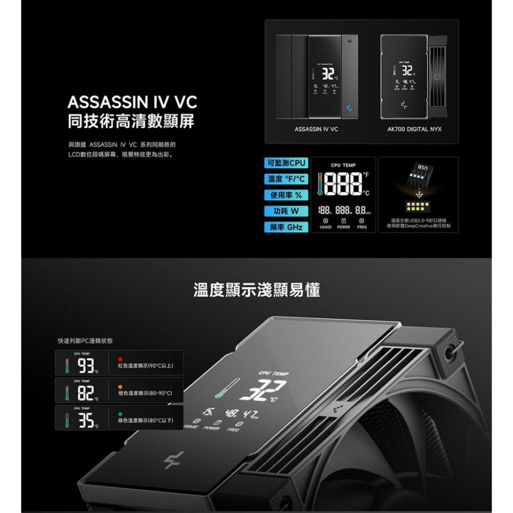 DeepCool 九州風神 AK700 DIGITAL NYX 單塔 CPU 散熱器 數位顯示 七導管-細節圖6