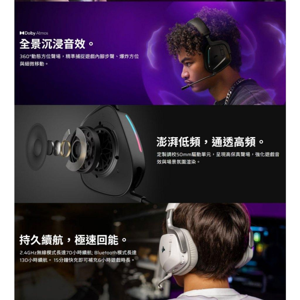 CORSAIR 海盜船 VOID WIRELESS v2 天行者 RGB 無線耳機麥克風 電競耳機 遊戲耳機 光華-細節圖4