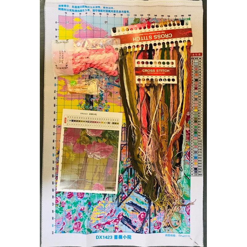 [台灣現貨含運]十字繡材料包53*82cm中格三股 蔷薇小院 滿繡 DIY 滿綉-細節圖3