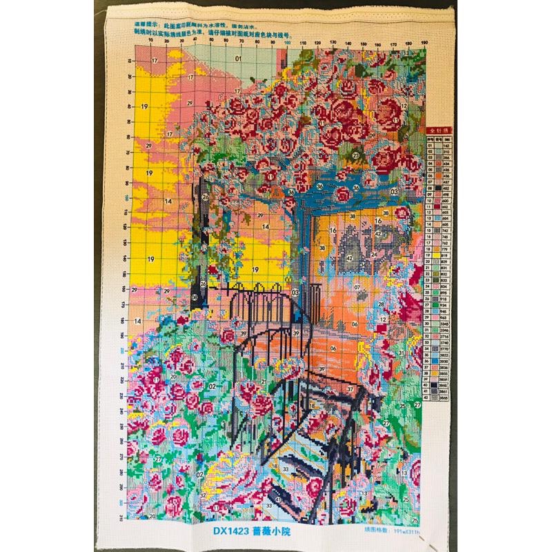 [台灣現貨含運]十字繡材料包53*82cm中格三股 蔷薇小院 滿繡 DIY 滿綉-細節圖4