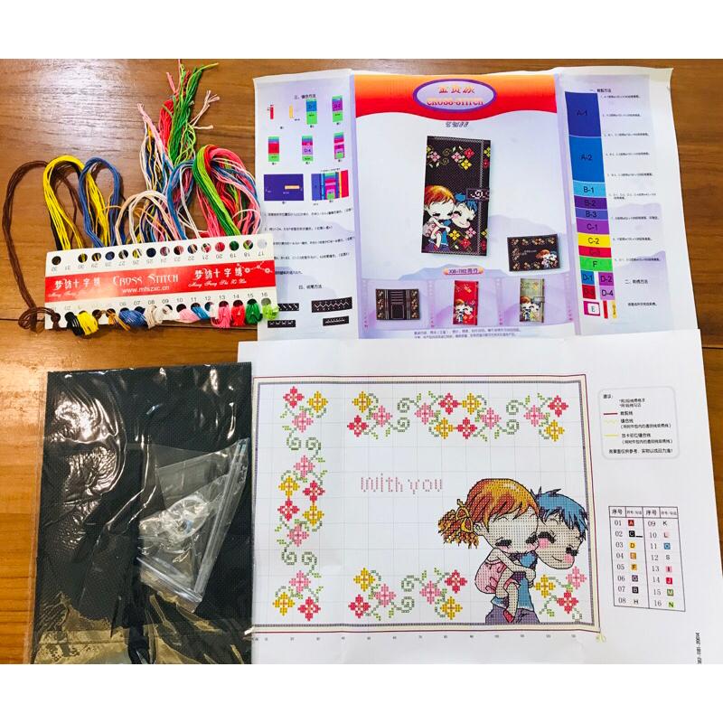 [台灣現貨含運]十字繡錢包 女士三折 長夾 短夾 已裁剪非成品 非印花 櫻花開了 生態棉線 十字繡材料包 女款-細節圖5