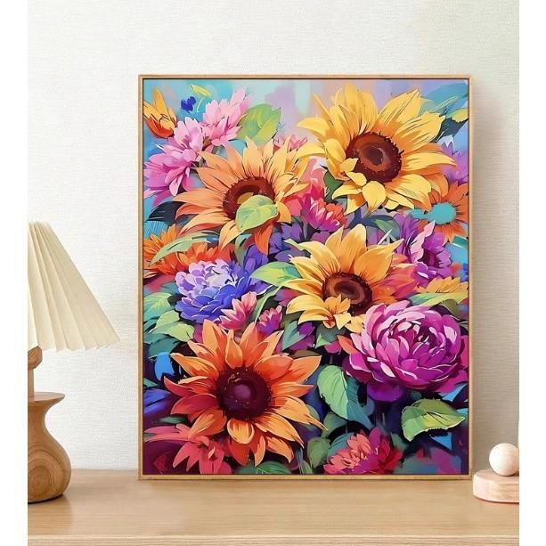 [台灣現貨含運]十字繡材料包 43*50cm 中格三股 多彩向日葵 植物花卉  客廳新款 手工自己繡 滿繡 滿綉-細節圖2