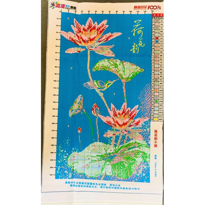 [臺灣現貨含運]十字繡材料包40*63cm中格三股 荷花韻 睡蓮 客廳臥室 滿繡手工刺繡 手工自己繡-細節圖2