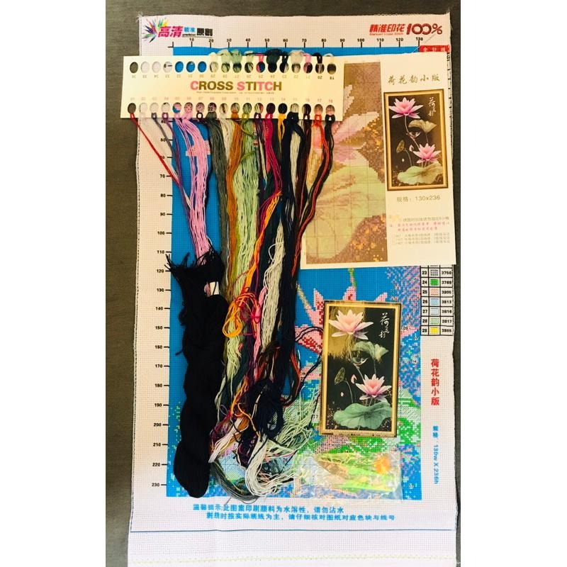 [臺灣現貨含運]十字繡材料包40*63cm中格三股 荷花韻 睡蓮 客廳臥室 滿繡手工刺繡 手工自己繡-細節圖3