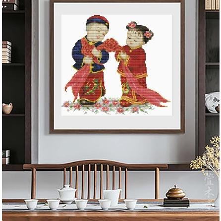 [臺灣現貨含運]十字繡材料包45*41cm中格三股 金童玉女 愛的祝福 百年好合 喜結良緣 非滿繡-細節圖2