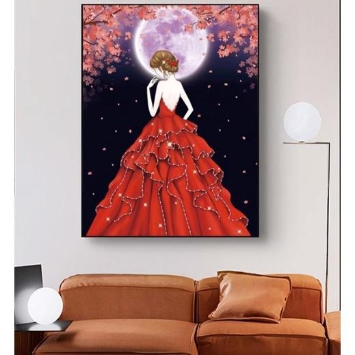 [台灣現貨含運]十字繡材料包 50*63cm 中格三股 結婚情侶 月光女孩 小幅臥室 自己繡 手工小件 滿繡-細節圖4