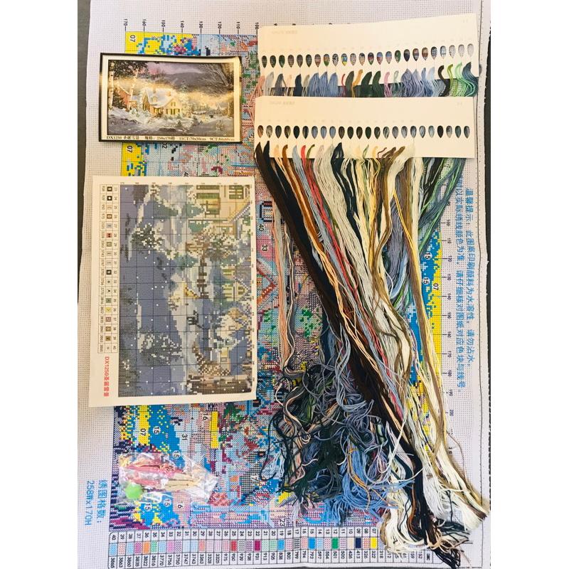 [台灣現貨含運]十字繡材料包 70*50cm 中格三股 聖誕雪景 手工自繡 DIY 手工簡單刺繡 滿繡-細節圖2